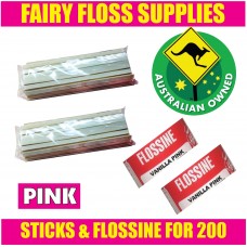 200 bamboo sticks and Flossine in Pink - Free Delivery