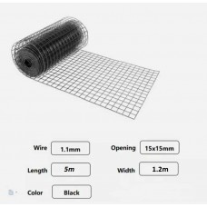 Galvanized Wire Mesh Fencing DELIVERED 1.2m x 5m - 15mm x 15mm Squares BLACK 15x15mm