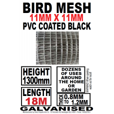 Bird Mesh – High END Black & PVC Coated - 18mx1.3m 11x11mm Holes - PICK UP