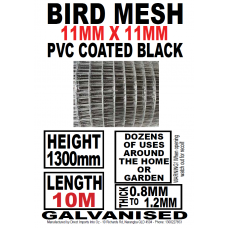 Bird Mesh – High END Black & PVC Coated - 10mx1.3m 11x11mm Holes - PICK UP