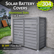 1 or 2 door Battery Enclosures - Slatted - Shale GREY light - Aluminum - Roof & Door Options - See SQM Guide
