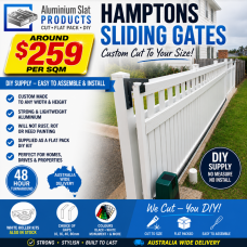 Hamptons Style SLIDING Gates with Slats on TOP and BOTTOM- DIY Kits - 7 colours Hamptons Style SLIDING Gates with Slats on TOP and BOTTOM- DIY Kits - 7 colours