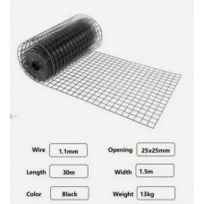 Galvanized Wire DELIVERED Mesh Fencing - 25mm x 25mm Squares 30m Rolls Black