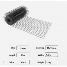 Galvanized BLACK Wire Mesh Fencing PICKUP - 1500mm High 30m Rolls 15x15mm Holes