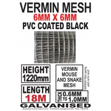 Vermin Mesh PICKUP Fencing 1220mm x 18m - 6mm x 6mm Squares BLACK Galvanized Wire 