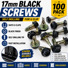 17mm Black Screws x100 - For U Clips 17mm Black Screws x100 - For U Clips