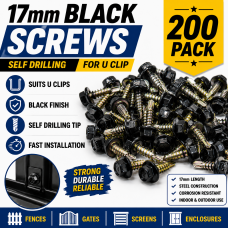 17mm Black Screws x200 - For U Clips 17mm Black Screws x200 - For U Clips