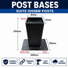 100mm Post bases - Delivered - Fits inside 100mm posts - Black or White Base 100mm Post bases - Delivered - Fits inside 100mm posts - Black or White Base