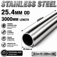 25.4mm OD x 3000mm 304 Stainless Steel Universal Exhaust Intake Pipe – 1.6mm Wall 25.4mm OD x 3000mm 304 Stainless Steel Universal Exhaust Intake Pipe – 1.6mm Wall