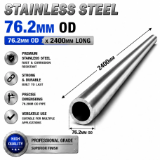 76.2mm OD x 2400mm 304 Stainless Steel Universal Exhaust Intake Pipe – 1.6mm Wall 76.2mm OD x 2400mm 304 Stainless Steel Universal Exhaust Intake Pipe – 1.6mm Wall