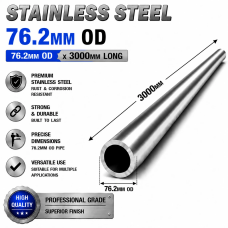76.2mm OD x 3000mm 304 Stainless Steel Universal Exhaust Intake Pipe – 1.6mm Wall