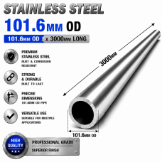 101.6mm OD x 3000mm 304 Stainless Steel Universal Exhaust Intake Pipe – 1.6mm Wall 101.6mm OD x 3000mm 304 Stainless Steel Universal Exhaust Intake Pipe – 1.6mm Wall
