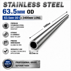 63.5mm OD x 2400mm 304 Stainless Steel Universal Exhaust Intake Pipe – 1.6mm Wall