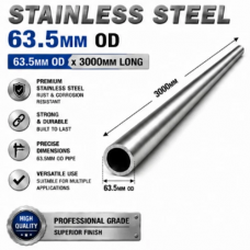 63.5mm OD x 3000mm 304 Stainless Steel Universal Exhaust Intake Pipe – 1.6mm Wall