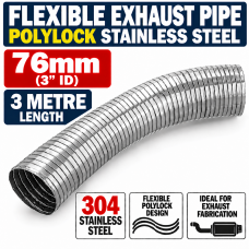 76mm ID x 3000mm Flexible Exhaust Pipe Stainless Steel 316 Polylock