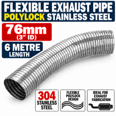 76mm ID x 6000mm Flexible Exhaust Pipe Stainless Steel 316 Polylock 76mm ID x 6000mm Flexible Exhaust Pipe Stainless Steel 316 Polylock