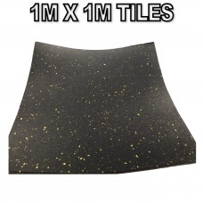 1000x1000 Gym rubber flooring tile Black with Yellow Fleck Floor Matting Shock Fitness Crossfit Rubber Tiles