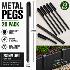 280mm Black Metal Pegs 20x – Heavy Duty Edge Stake 280mm Black Metal Pegs 20x – Heavy Duty Edge Stake