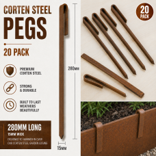 280mm Corten Steel Pegs 20x – Heavy Duty Edge Stake